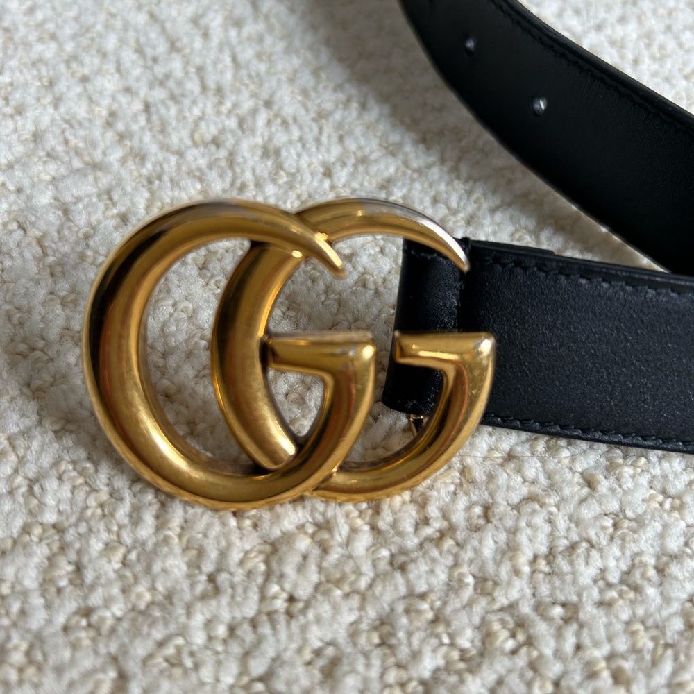 Authentic Gucci Leather Belt with Double G Buckle